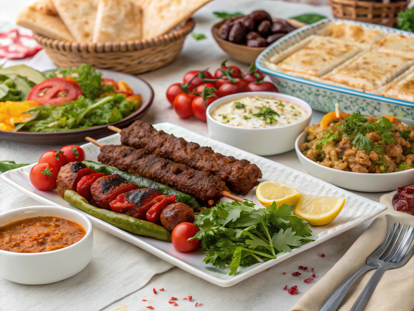 Reichhaltiges türkisches Catering-Buffet von Asmin mit Grillspezialitäten und Meze